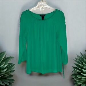 Investments Vibrant Green Women's Blouse with Button and Tie Details Sleeves